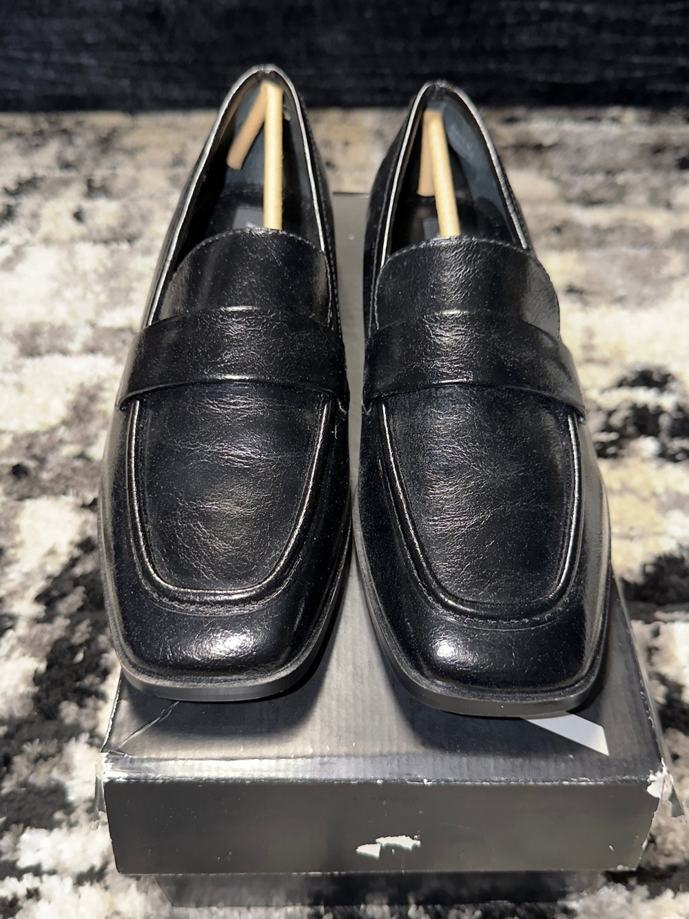 Aqua Black Leather Women’s Penny Loafers
